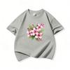 Kids Cotton T Shirt Pink Plumeria Floral Print Crew Neck Short Sleeve Tee Casual Breathable Boys Girls Summer Tops