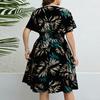 Women's Fashionable Print Round Neck Loose Short Sleeved Pocket Pullover Dress