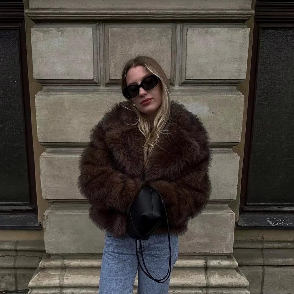 Europe, America, autumn and winter new imitation fur coat women's artificial fur jacket fashion loose short fox fur coat