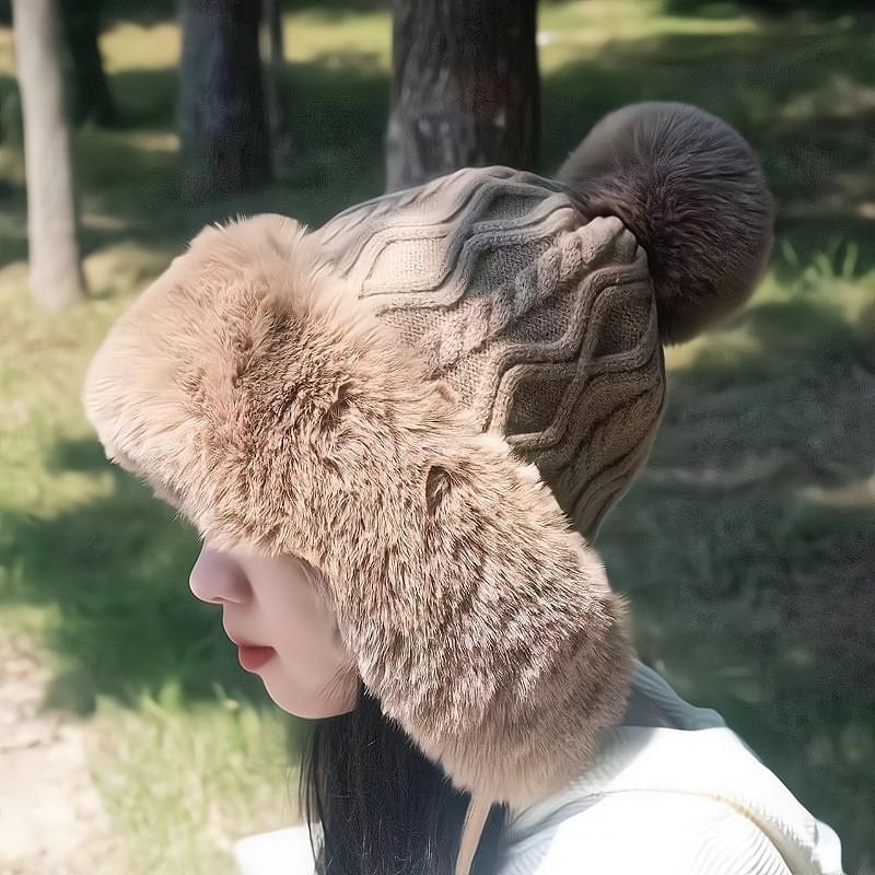 Traditional Style Knitted Hat For Women With Ear Protection And Neck Guard For Winter Cold Weather