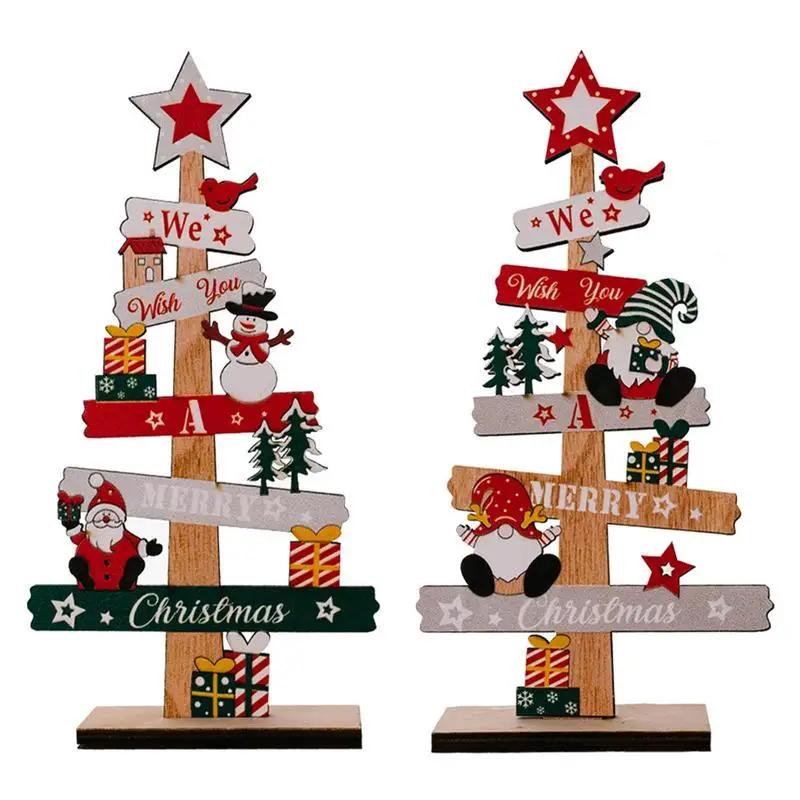 2025 Wooden Christmas Tree Desktop Decor with Santa Snowman Sign Plaque for Home Office Xmas New Year Gift Wholesale