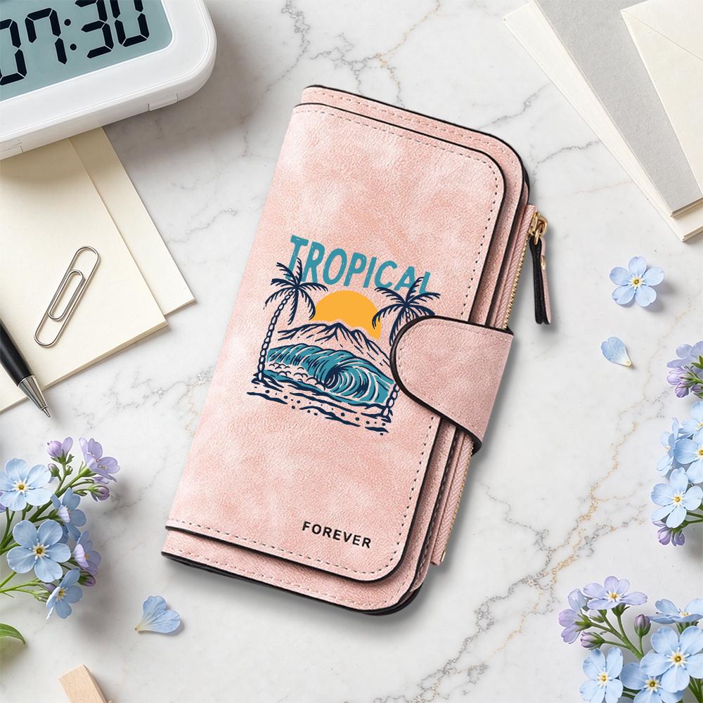 Tropical Pattern Long Wallet Durable Multi Card Slot Fashion Portable Casual Purse