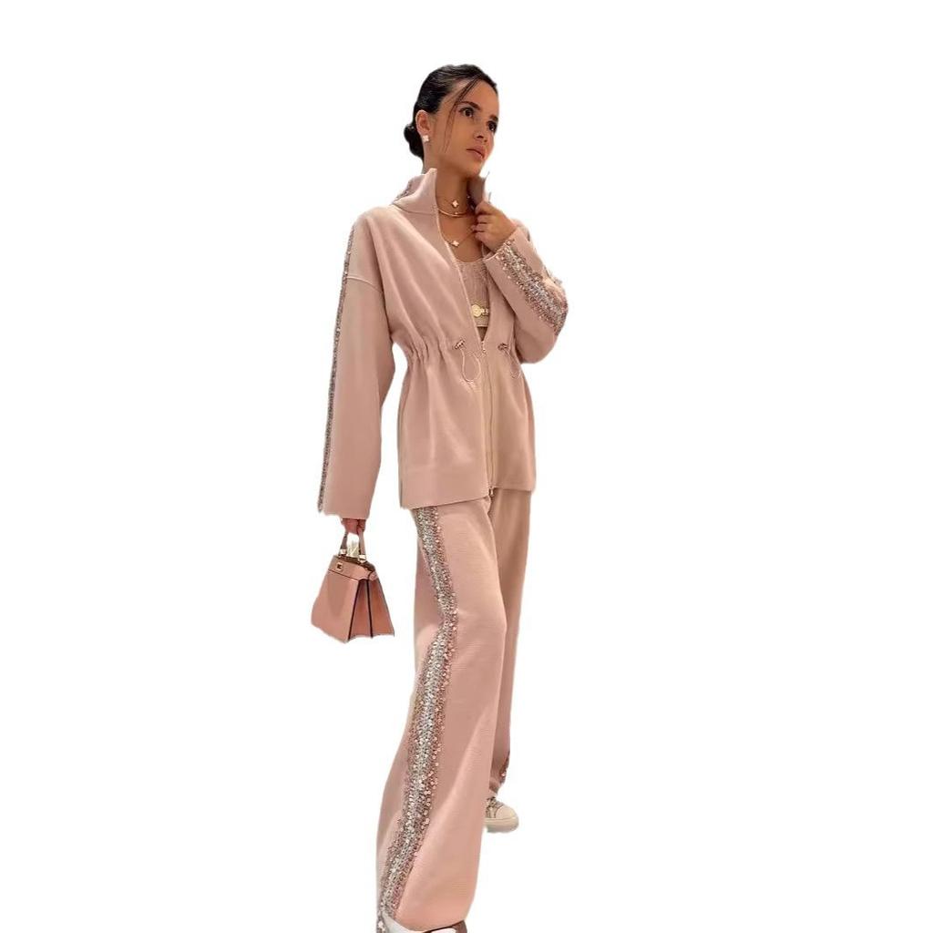 2025 Модный комплект из двух предметов: топ с широкими штанинами и укороченным топом