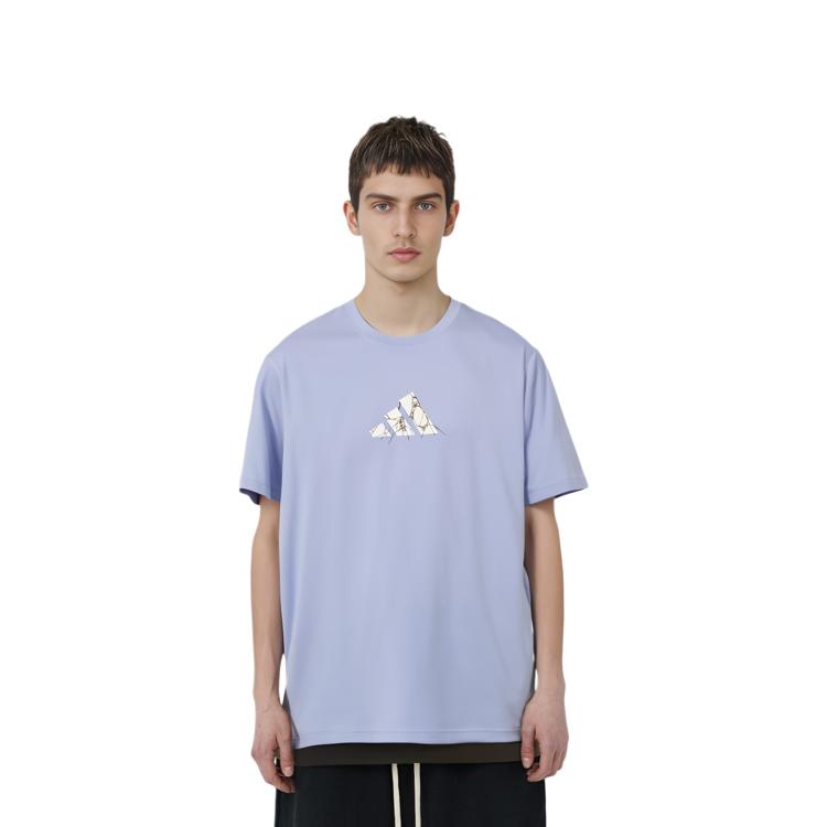 Adidas Donovan Mitchell T Shirts Men's Blue Crew Neck Moderate Straight Fit IW7845