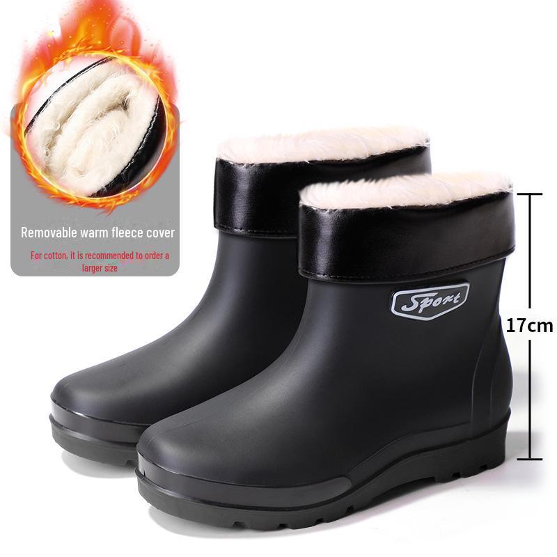 Мужские короткие модные резиновые сапоги - светоотражающие, водонепроницаемые, с эластичной резинкой, черные резиновые туфли