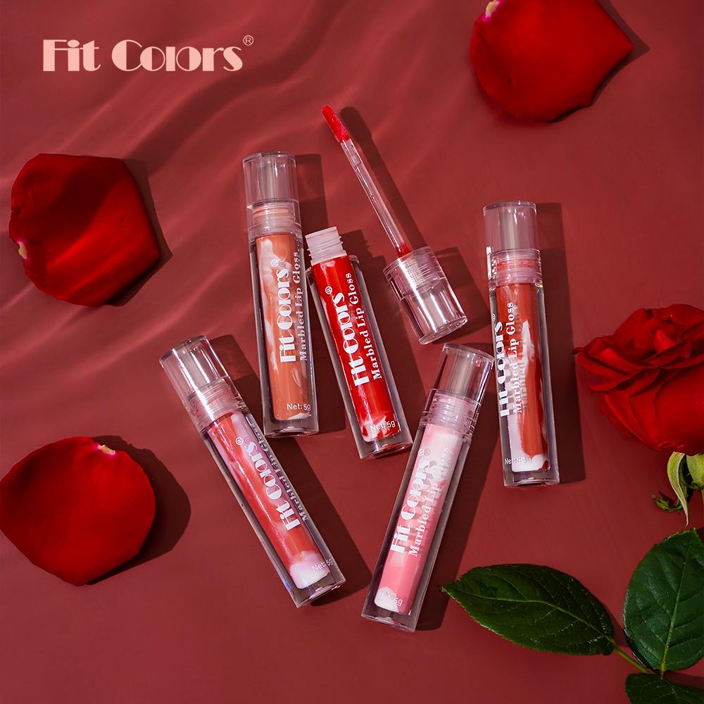 Блеск для губ Fit Colors с мраморным эффектом, 5 ярких оттенков, Увлажняющая стойкая жидкая помада, Нелипкая формула