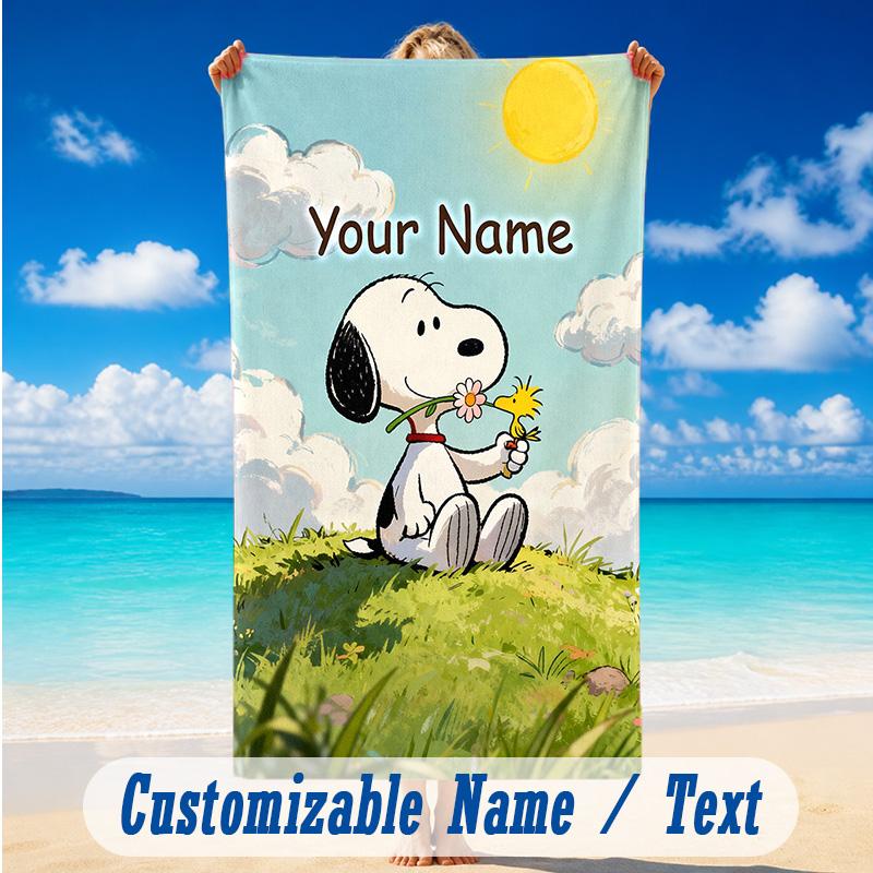 Beach Towel Custom Name Text, Quick Dry Large Towel For Beach HomeSnoopy Peanuts