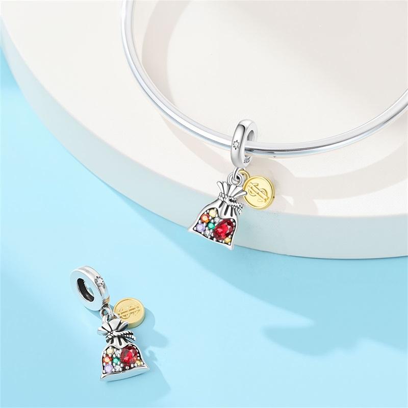 925 Silver US Dollar Wealth Freedom Rich Money Bag Pendants Charms Beads Fit Original Bracelets DIY Jewelry