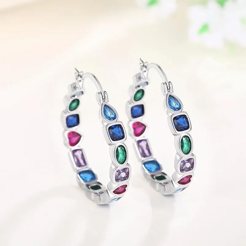 Новые цветные циркониевые персонализированные серьги для женской любви, геометрическая мода, сияющие, нишевые, персонализированные, простые украшения
