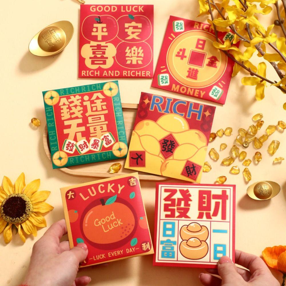 6Pcs Best Wishes Chinese Snake Year Red Envelope Cartoon New Year Money Envelope Wedding Birthday