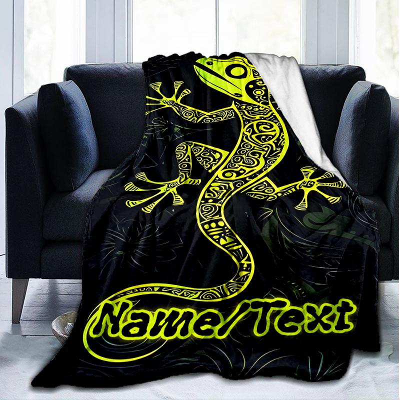 1PC Custom Name Gecko Artwork outdooor Flannel blankets Throw Blanket All-Season Throw Gift Bedspread for Couch, Bed, Camping Holiday Birthda