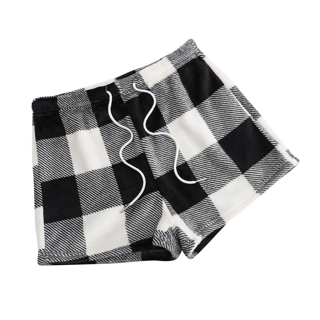 Женские пижамные шорты, плюшевые шорты для сна, мягкие пижамные штаны с эластичной резинкой на талии, клетчатые брюки