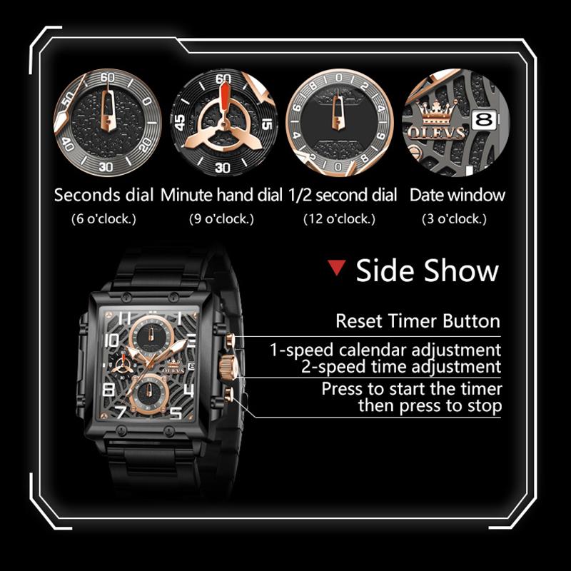 Деловые мужские часы водонепроницаемые светящиеся календарные хронограф квадратные мужские часы из нержавеющей стали кварцевые мужские часы Reloj