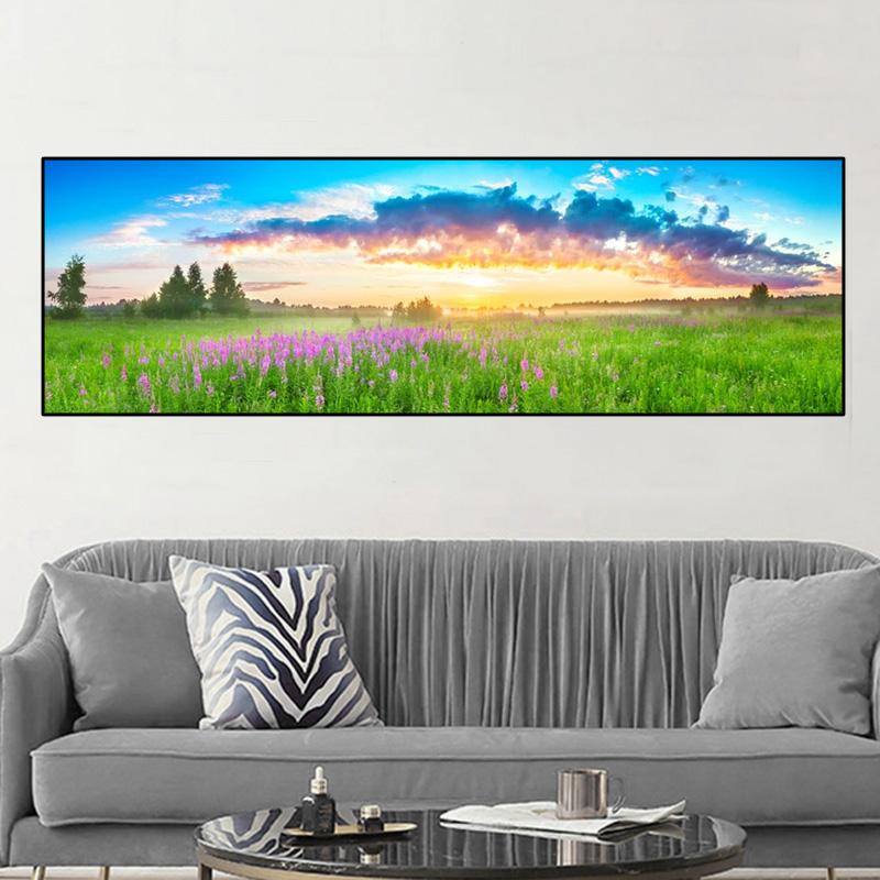 Lavender Field Painting, Landscape, Sunset, Flowers, Posters, Canvas, Painting, Wall Art Paintings for the Living Room, Home Decor, No Frame
