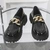 Chunky Loafers Women Patent Leather Platform Shoes Round Toe Metal Chain Slip On Ladies Flats Handmade Kawaii Shoes Woman Flats