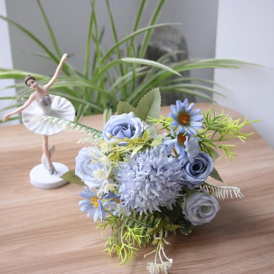 Artificial Flowers High Simulation Silk Petals Real Touch Adjustable Iron Wire Stems Mixed Roses Hydrangeas Daisies Maintenance-Free Home Decor Gifts