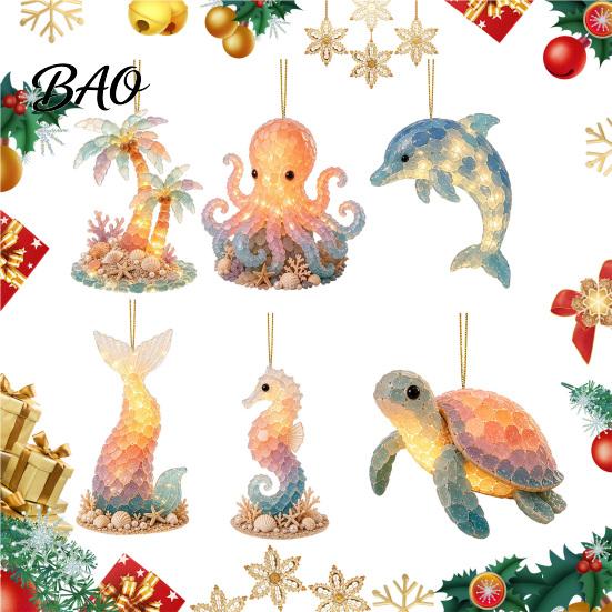 Custom Tree Ornaments Ocean Theme Christmas Ornaments, 2D Flat Acrylic Hanging Decor with Sea Animal Special Designs, Holiday Decorations for