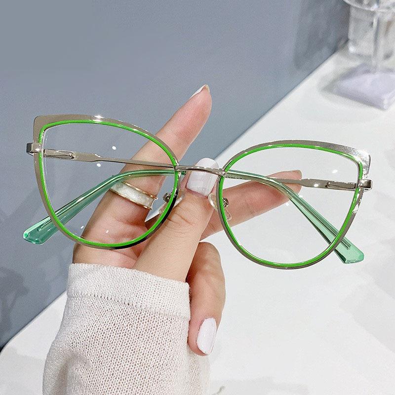 Cat'S Eye Retro Glasses Frame Classic Glasses Flat Glasses Can Be Matched With Glasses Metal Frame Women'S Plain Glasses