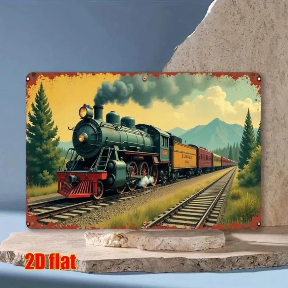 Винтажная металлическая табличка Southern Railroad - 2D Рустикальное искусство с поездом и горами для декора дома и гостиной