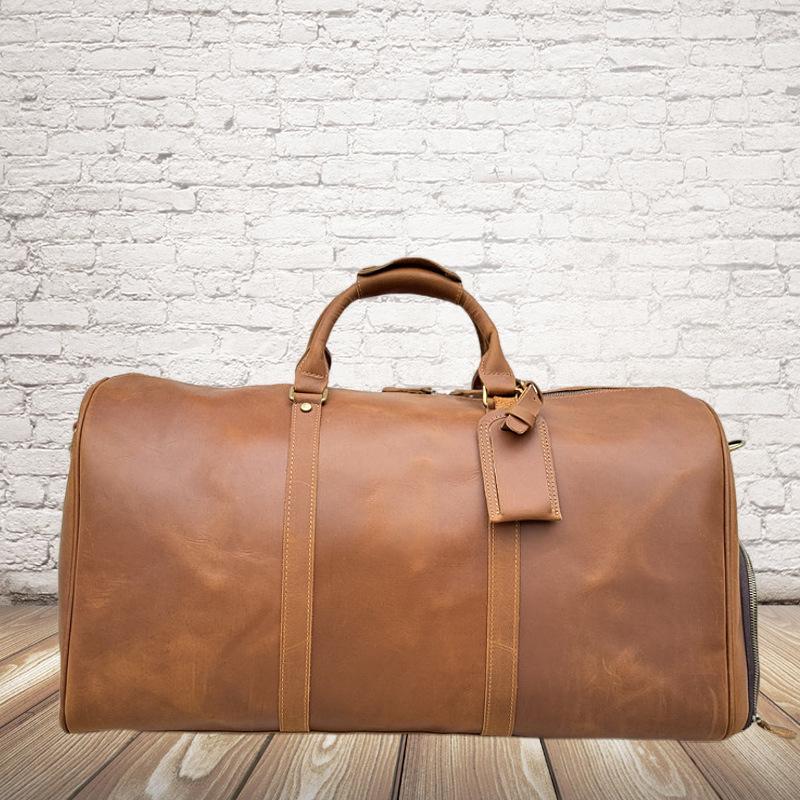 Мужская кожаная дорожная сумка с отделением для обуви - Винтажная кроссбоди ручная кладь