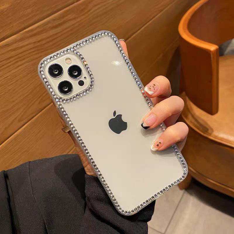 Прозрачный чехол для мобильного телефона со стразами Подходит для Iphone15Promax Легкая роскошь Apple 16Pro Защита от падения Креативный 14 Женские модели