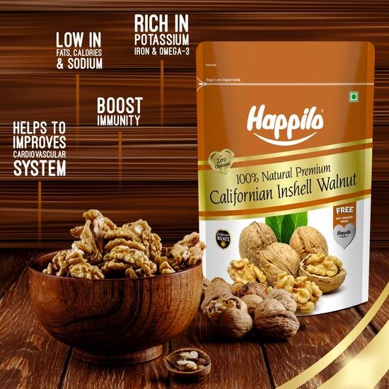 Happilo натуральный сушеный грецкий орех в скорлупе 200 г (Упаковка из 2 шт.) | Качественный акрот гири | Высокое содержание белка и железа | Низкокалорийные орехи