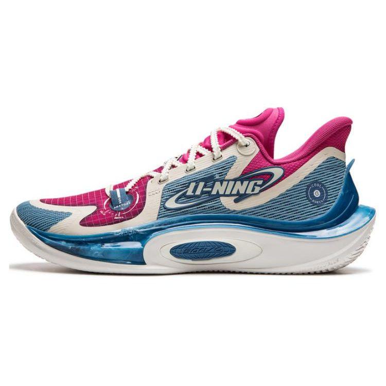 Li Ning Sonic 11 Astro-S2 Fabric Synthetic Leather Shock Absorption Non-Slip Wear-Resistant Low-Top Basketball Shoes Men Sneaker Blue Pink ABAT021-7
