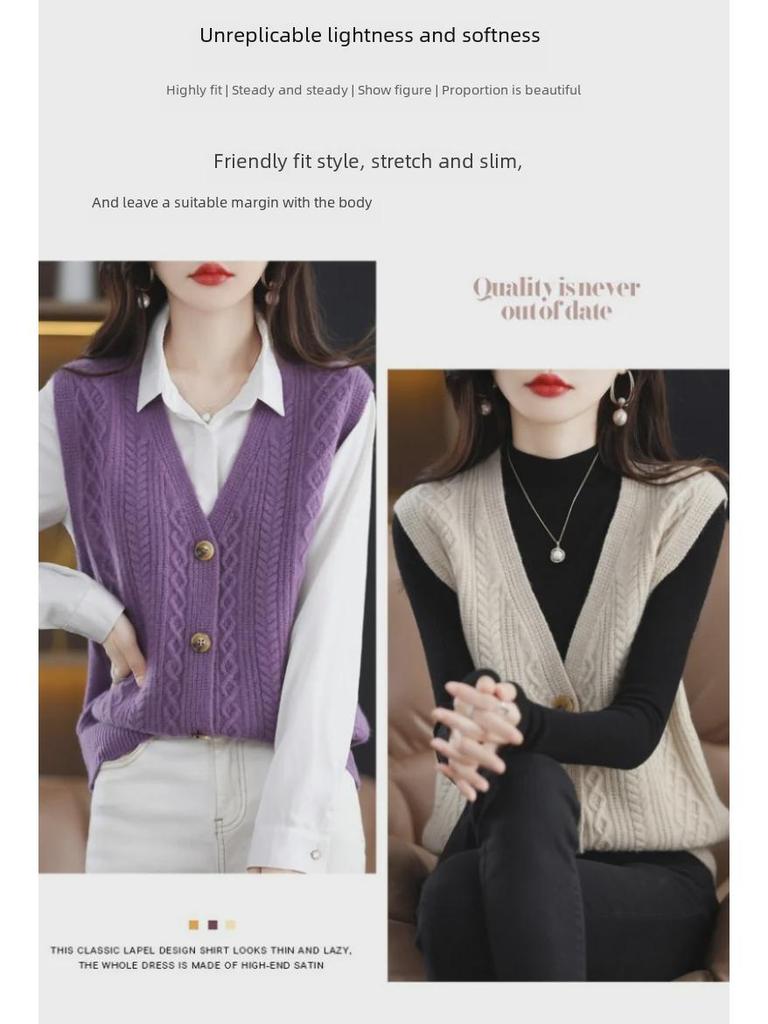 Весна/Осень 2024 Женский кардиган с V-образным вырезом, перекрученный трикотажный жилет, свитер, жилет