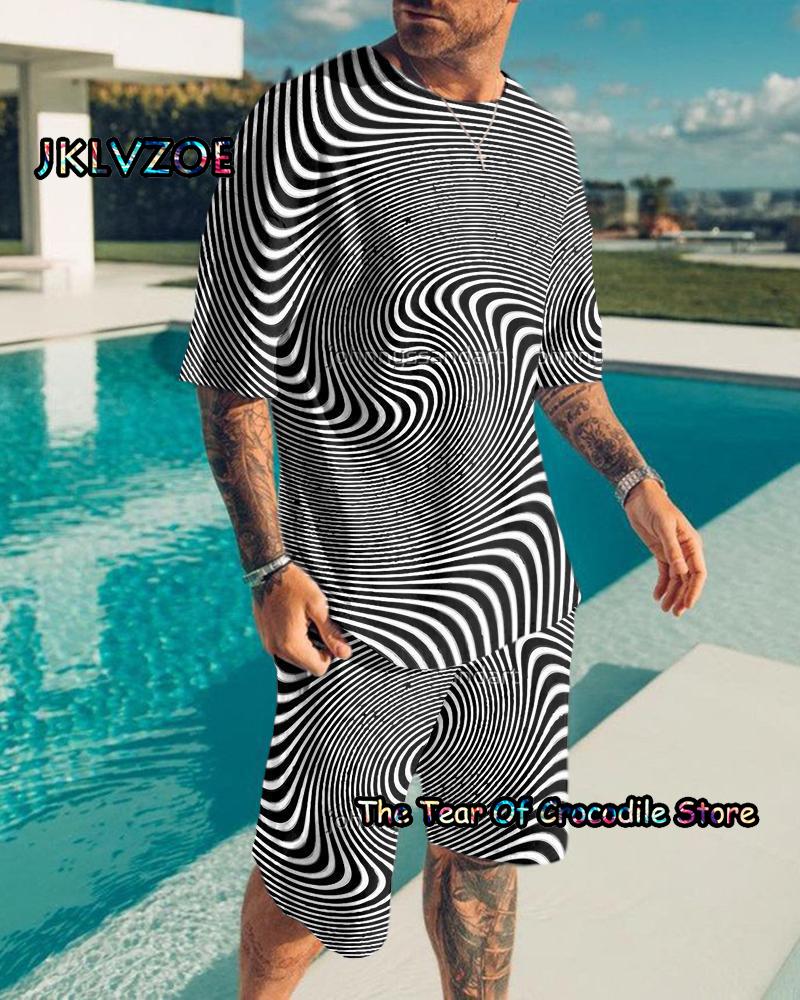 3d Print Colorful Men Tracksuit Tee Set Jogging Homm Clothes For Man T-Shirt Summer Tshirt Suit Short 2 Pieces Set
