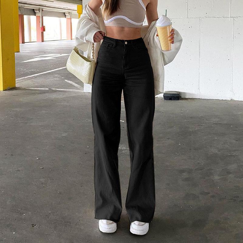 Модные женские брюки с высокой талией, длинные, прямые, однотонные, простые джинсы, женские, весна-осень, офисные, драпированные, свободные, тонкие, повседневные брюки