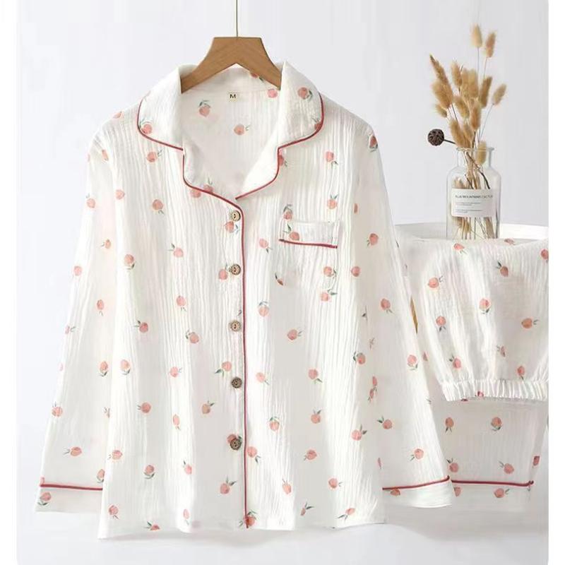 Версия клетчатой пижамы для женщин с длинным рукавом пижамы весенняя тонкая домашняя одежда больших размеров красная ночная рубашка с лацканами повседневный комплект домашней одежды