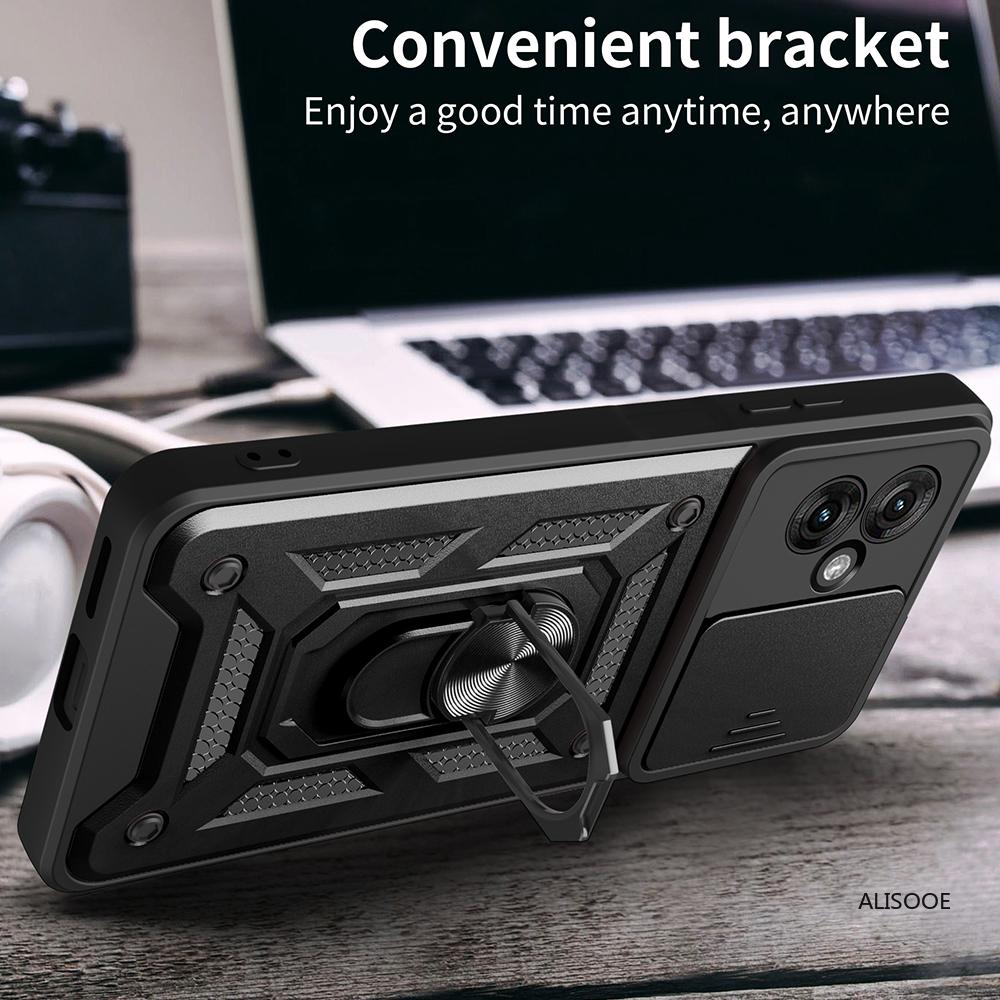 Capa для Motorola Moto G55 Case Armor Slide Camera Lens Protection Back Cover для Motorola G55 5G Ring Stand Shockproof Funda
