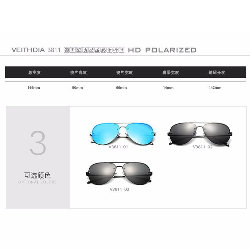 VEITHDIA Brand Rimless Fashion Unisex Sun Glasses Polarized Coating Mirror Sunglasses Male Eyewear
