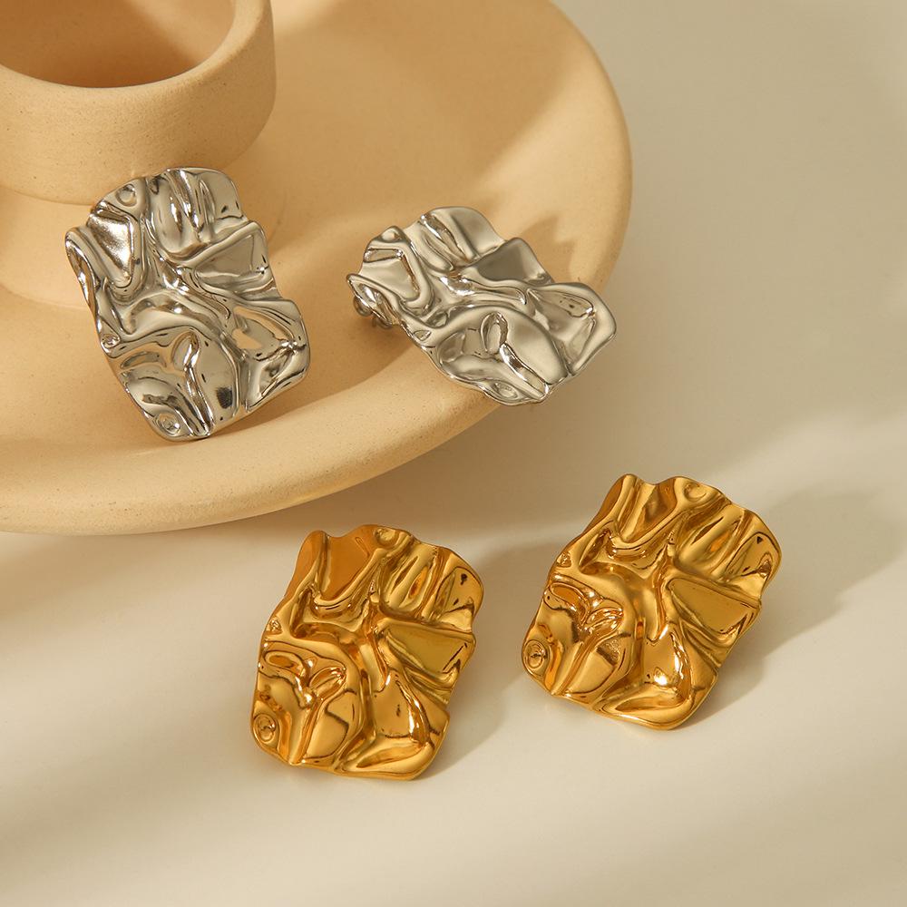 Серьги из титановой стали с 18-каратным золотым покрытием в стиле INS с плиссированной текстурой лавы, кованые – женский универсальный дизайн высокого класса.