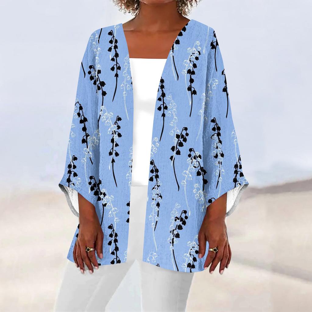Women's Casual Fashion Caot Retro Printed Lightweight Medium Length Jacket Cardigan