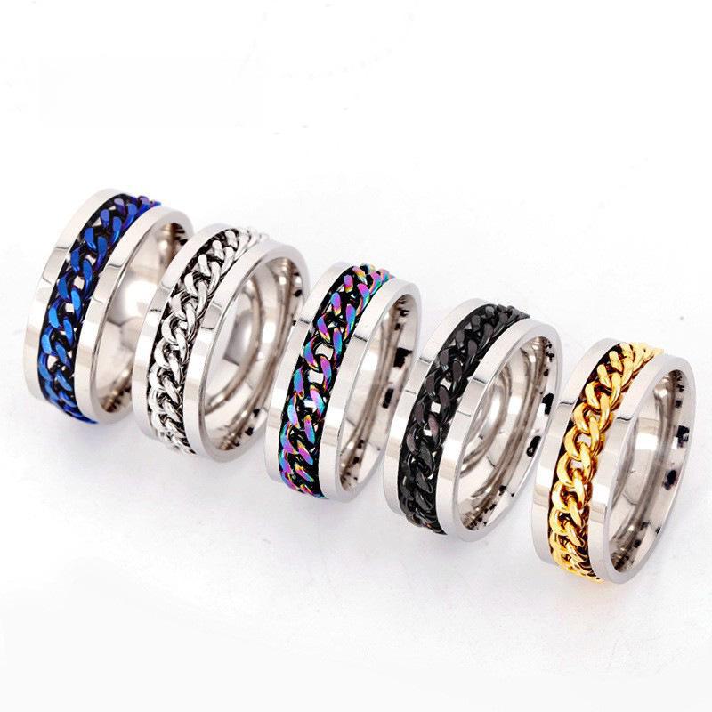 Rotatable Titanium Steel Ring: Men's Bottle Opener, Stress-Relief Chain, Stainless Steel Jewelry