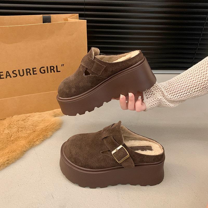 Mao Mao Slippers Women's New Winter Velvet Thick-bottomed Bag Head Warm Half Slippers Fashion Trend