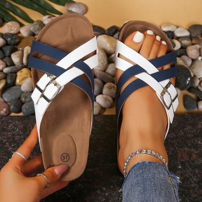 Модные сандалии на узкой пробковой подошве женские, шлепанцы с подвижной квадратной пряжкой, однотонные/смешанные цвета, с вырезами, для женщин и мужчин, для влюбленных, sandales femme