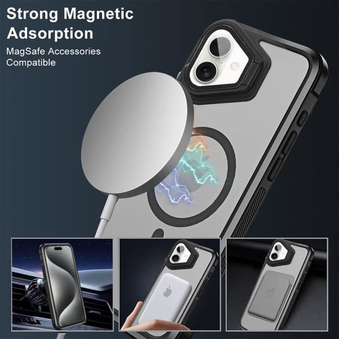 Coque de protection pour iPhone 16 Plus - BOOLING - Noir - Cercle magnétique - 2 Verres Trempés