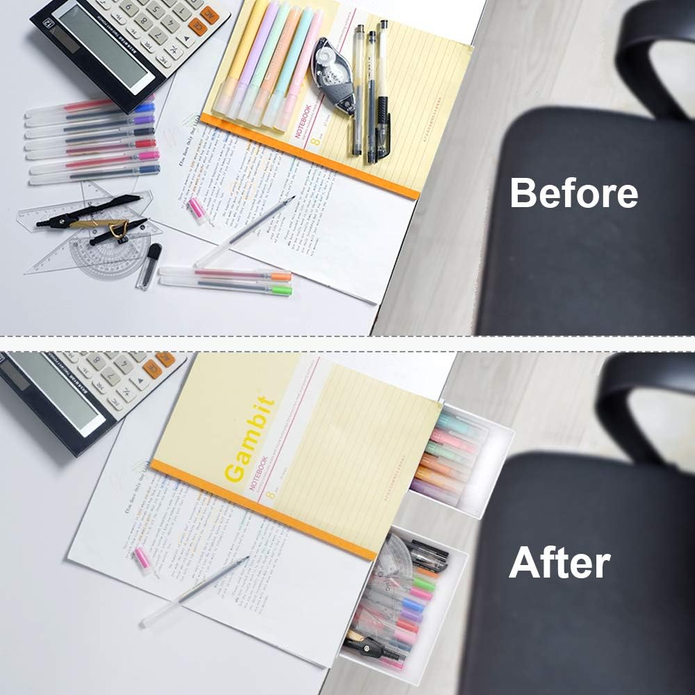 YOOUSOO 2 Pack Under Desk Storage Drawer Organizer, Hidden Slide Out Drawer Attachment, with Self - Adhesive Feature for Desktop and Table