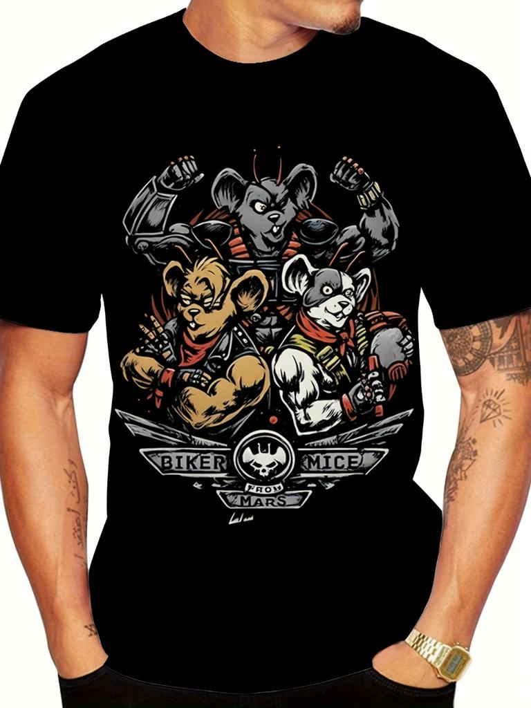 Retro- Cartoon Printed T-Shirt Comfortable Breathable Crew Neck Regular Fit Casual Unisex Ideal