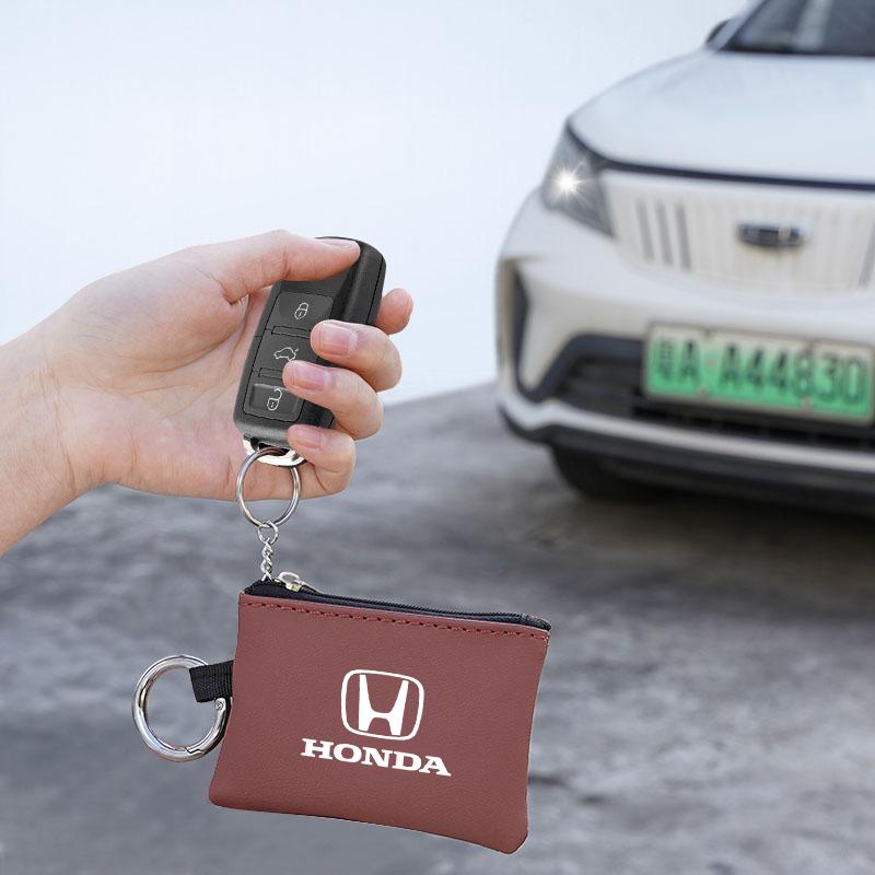 Car Leather Key Case Keychain Mini Storage Bag Auto Accessories For Honda civic accord fit jazz pilot CRV odyssey passport city PS5