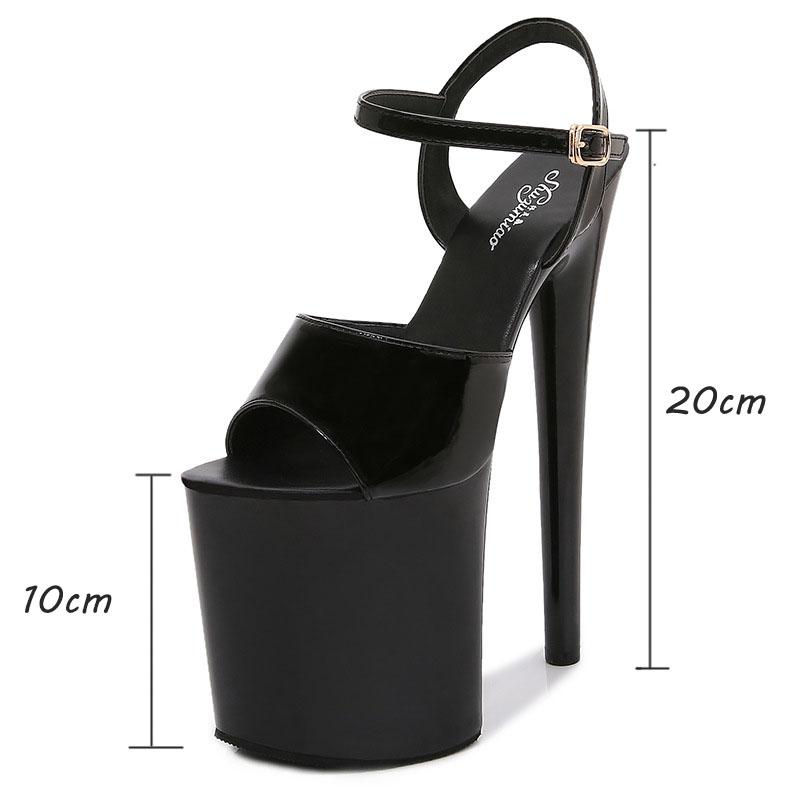Patent Leather 20cm Platform Sandals Stiletto High Heels Sexy Sandals Women Pole Dancing Shoes Nightclub Sandals Plus Size 34-45