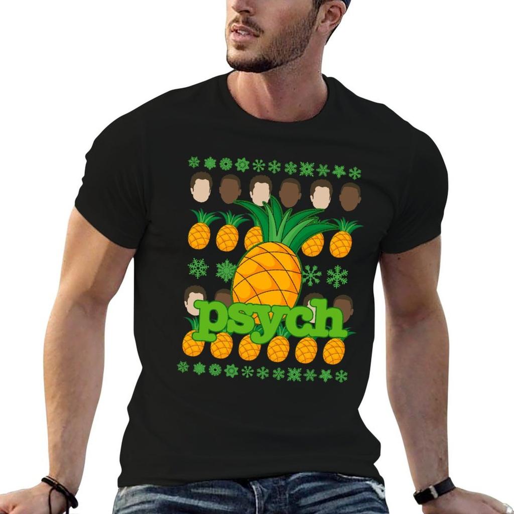 Psych TV Show Shawn Gus Pineapple Holiday Theme T-Shirt Casual Minimalist Short Sleeve Top