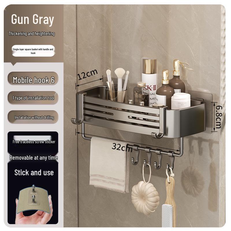 Gunmetal Punch-Free Space Aluminum Corner Bathroom Shelf