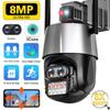 8MP 4K Triple Lens WIFI PTZ IP Security Surveillance Camera Dual Screen Outdoor Waterproof CCTV 8X Zoom AI Body Tracking Alarm Light Alarm ICSEE