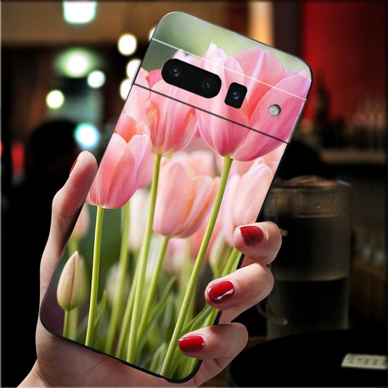 Phone Case For Google Pixel 10 9 Pro XL 9A 8 7 6 Pro Pixel 8A 7A 6A Pixel 8 7 6 5 Tulips flower Red pink purple