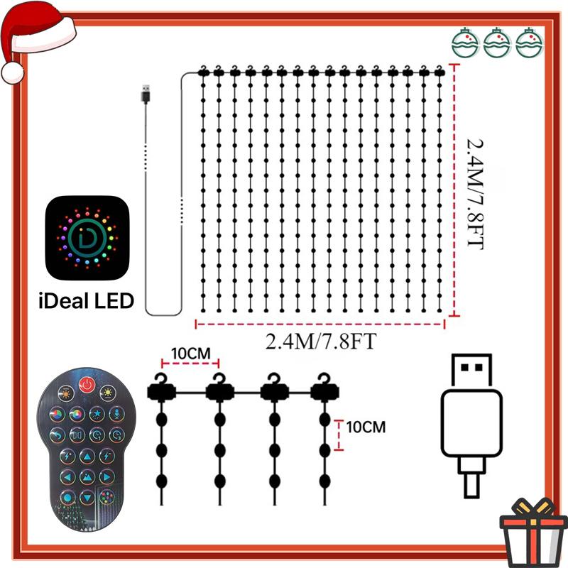 Smart Curtain Lights LED String Lights DIY Dynamic Pattern Music Sync Timer App Remote Control for Bedroom Christmas Party Decor