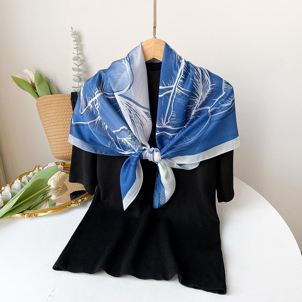 Весенний шелковый платок с принтом, квадратный платок, премиальный, для обертывания, тюрбан, французский градиент, в сочетании с рубашкой, тонкий солнцезащитный платок