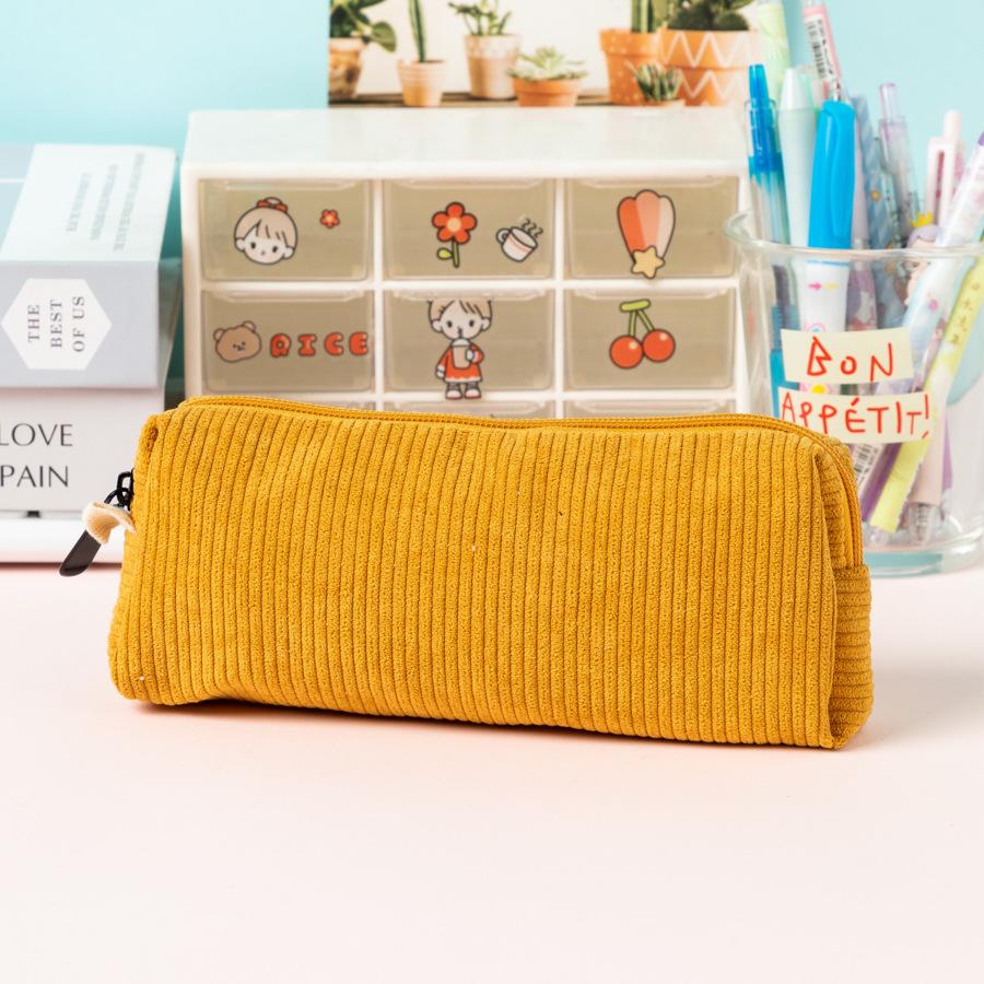 Новый ретро вельветовый однотонный пенал для карандашей, литературная простая канцелярская сумка, канцелярская коробка для школьников